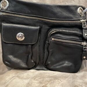 Roots black leather village bag